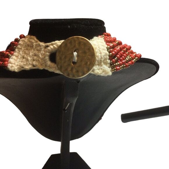 Lucky Brand Multi-strand Dark Orange And Gold Seed Bead Necklace - Picture 5 of 9